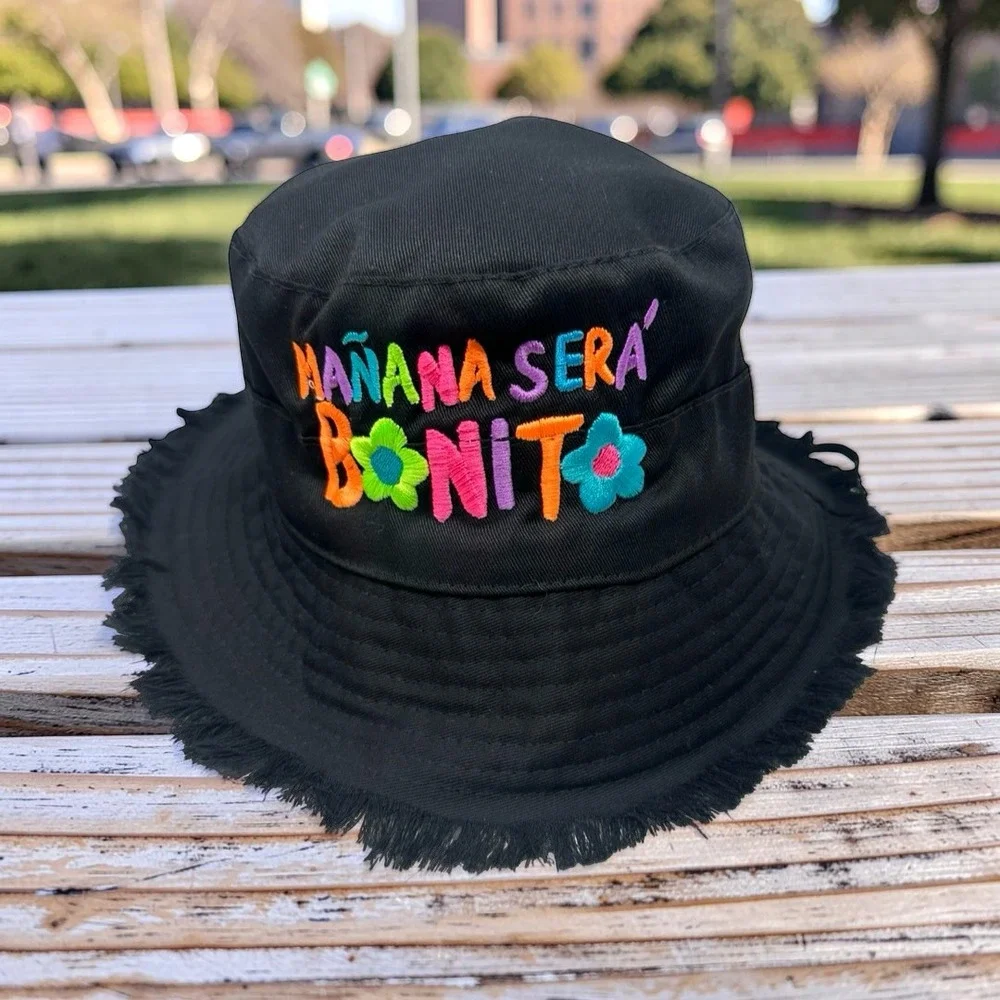 Karol G Mañana Será Bonito Bucket Hat Black Frayed Brim Embroidered Tour Merch